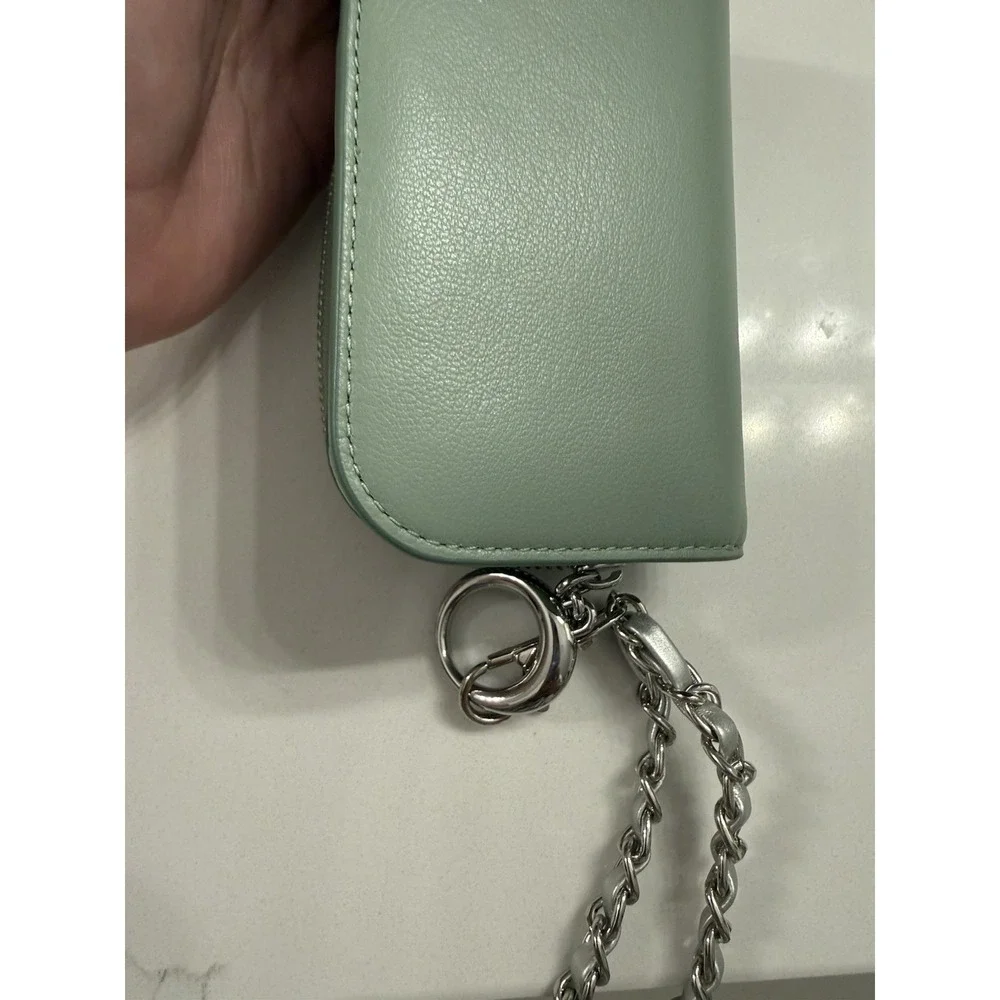 kate spade new york Green Solid Zip Around Wallet w/ Chain Strap, Cards, ID